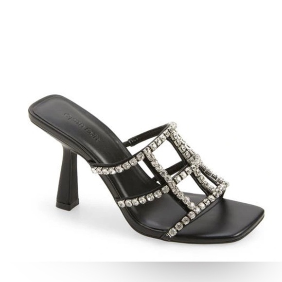 open edit Shoes - OPEN EDIT SPARKLING CRYSTALS STRAPPY DAPHNE HEEL SANDALS BLACK 8 MEDIUM